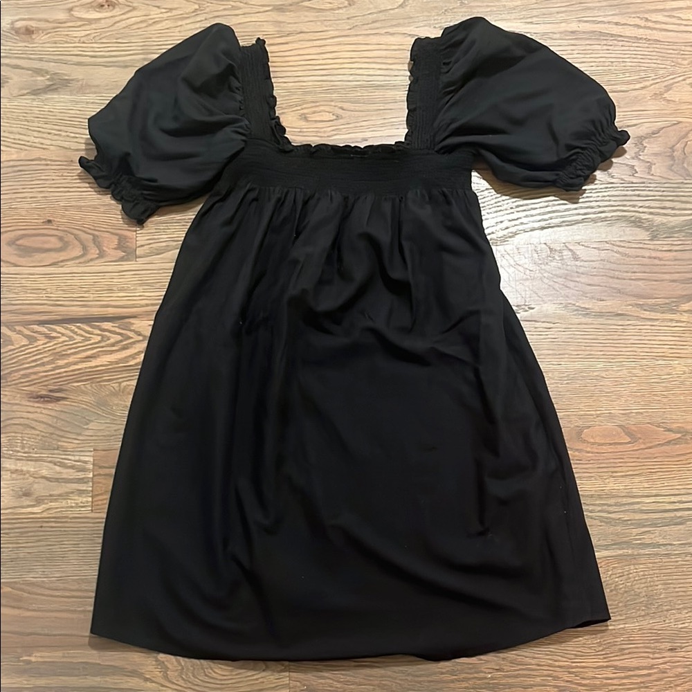 Something Navy black puff sleeve dress XS EUC